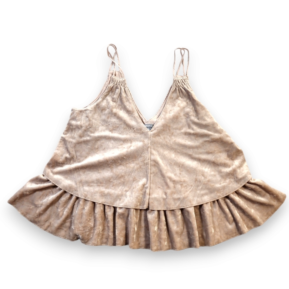 Aerie Beige Soft Velour Layered Cami Tank Top Peplum Ruffle Hem
